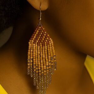 Handmade Beaded Drop Earrings (Warm Sunset Tones)